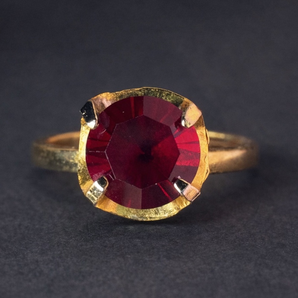 Jawdropping Vintage 1960s Brutalist Red Glass Cocktail Ring Mid Century Modern